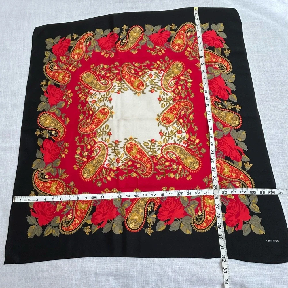 Albert Nipon Vintage Floral Paisley Signed Logo Scarf 30”x31”